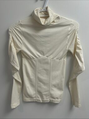bebe ULTRA FITTED Cream Turtleneck Long-Sleeve Top